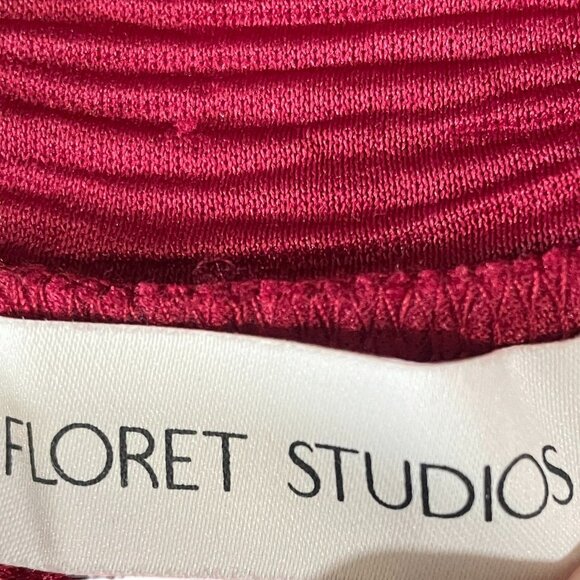 Floret Studios Burgundy Long Sleeve Mini Dress High Neck Bow Back Cottagecore - Picture 4 of 12